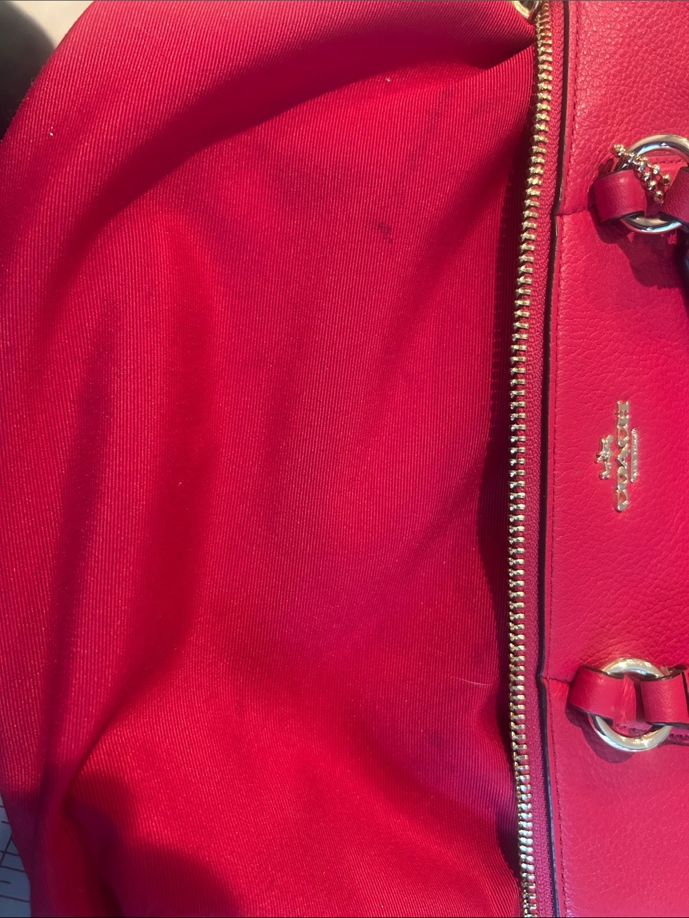 Coach Bright Red Pebbled Leather Shoulder Tote - Picture 8 of 10